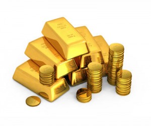 Gold bars and coins