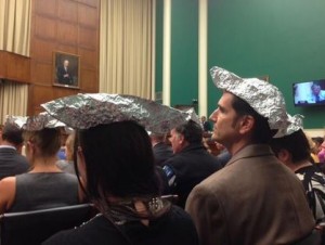 Polluter Watch wears tin hats to subcommittee hearing on climate chnage