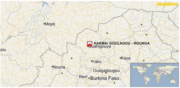 The Karma project comprising of six contiguous permits of Kao, Goulagou I and II, Youba, Tougou, Rambo, and Rounga, covering an area of 856.35 sq km located in the north-central region of Burkina Faso.