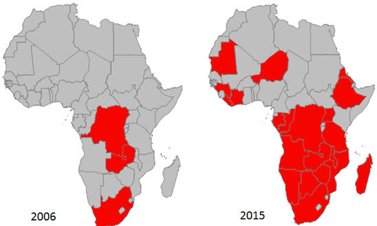 China is charging Africa's mining landscape - 2006 - 2015 maps