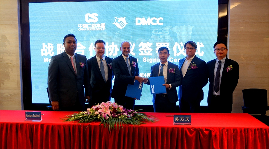 DMCC and China Silver Group signed a MOU in Shanghai today. The management (left to right): [-], [William Barkshire, Managing Director of China Silver Group, Gautam Sashittal, Chief Executive Officer of DMCC, Chen Wantian, Chairman of China Silver Group, Richard Sung, Chief Executive Office of China Silver Group and [-].
