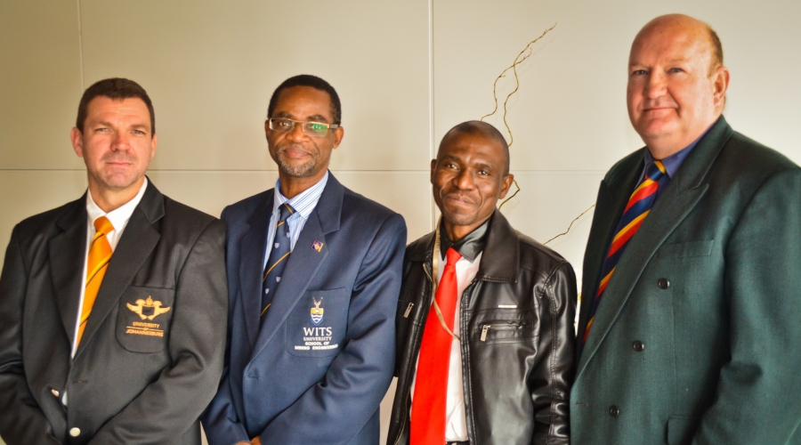 Mining schools put their heads together: Dr Hennie Grobler (University of Johannesburg), Professor Cuthbert Musingwini (Wits University), Mr Israel Dikgwatlhe (University of South Africa) and Professor Ronny Webber-Youngman (University of Pretoria).