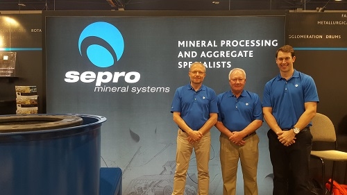 Sepro Mineral Systems Corp. President, Mark Van Kleek (Left) and Vice President – Projects, Andrew Gillis (Right) pose with Canamix Processing Systems Ltd. President Warren Dale (Center) at MinExpo 2016 in Las Vegas 