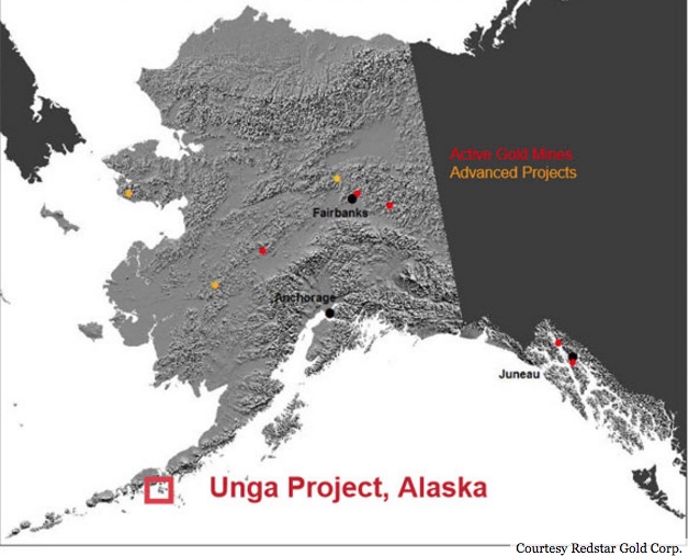 The Unga gold project is located in the Aleutian Islands of Alaska, at the site of the state's first gold mine. 