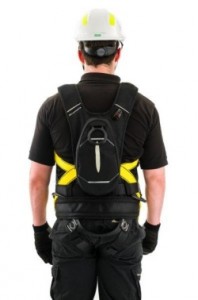 This lightweight, unobtrusive rescue device is contained in a small backpack attached to a full-body harness.