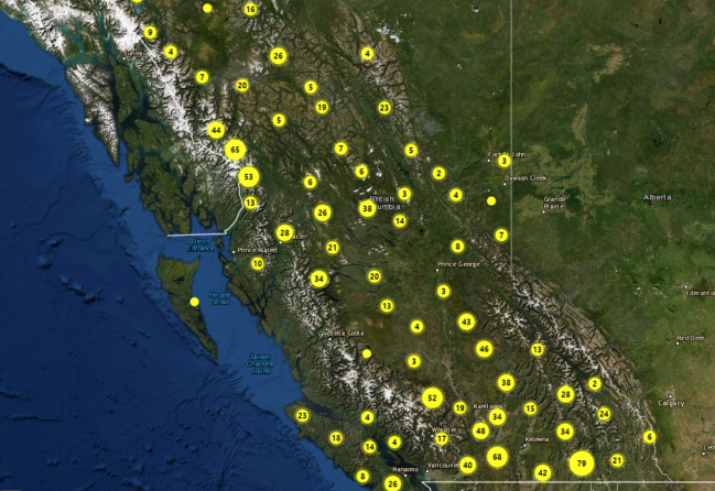 Mining geoscience data mapped in British Columbia