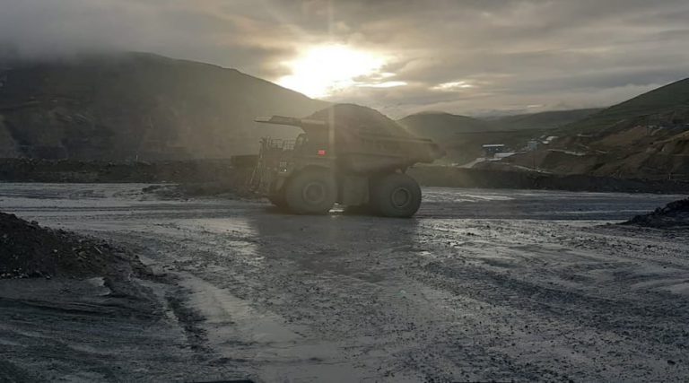 Truck during sunrise at Las Bambas copper mine in Peru