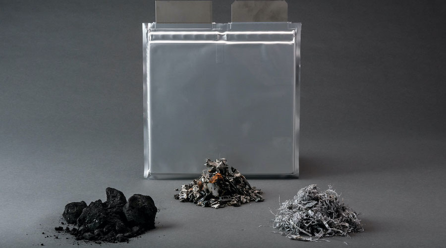 Materials recovered from a shredded battery.