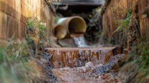 Acid mine drainage at the Richard Mine site on lower Deckers Creek, November 14th, 2022. (WVU Photo/Brian Persinger)