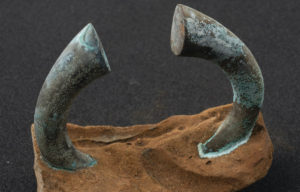 Detail of a manilla bracelet concreted to part of a pot from a Flemish trader excavated by the Sociedad de Ciencias Aranzadi off Getaria, Basque Country, northern Spain