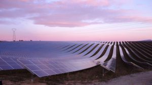 Photovoltaic panels at sunset, in the commune of Les Mées, France