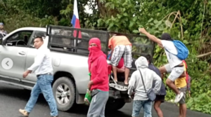 Protesters attacking mine workers in Panama.