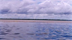 The area where the Nanay River (black) meets the Amazon River (brown)