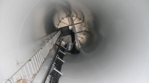 The inside of a wind turbine