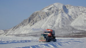 Winter road haul on the Mackenzie River