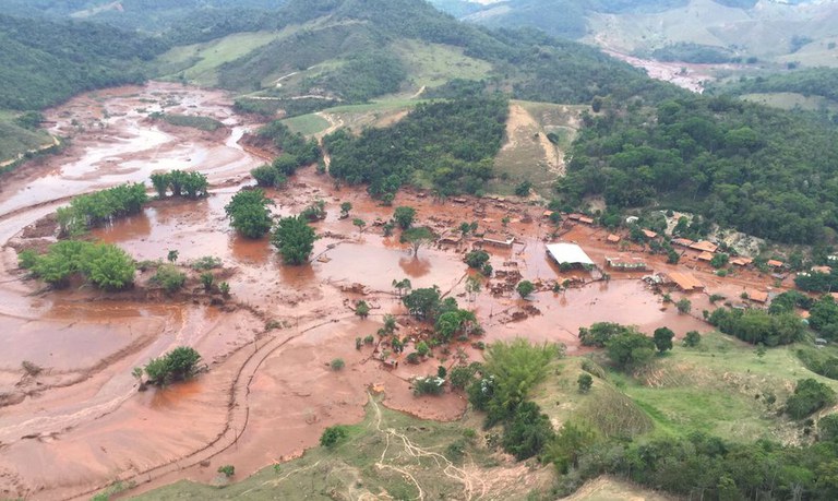 Image of devasted area after the November 2015 dam collapse at the Samarco iron ore mine near the town of Mariana, Minas Gerais, Brazil.