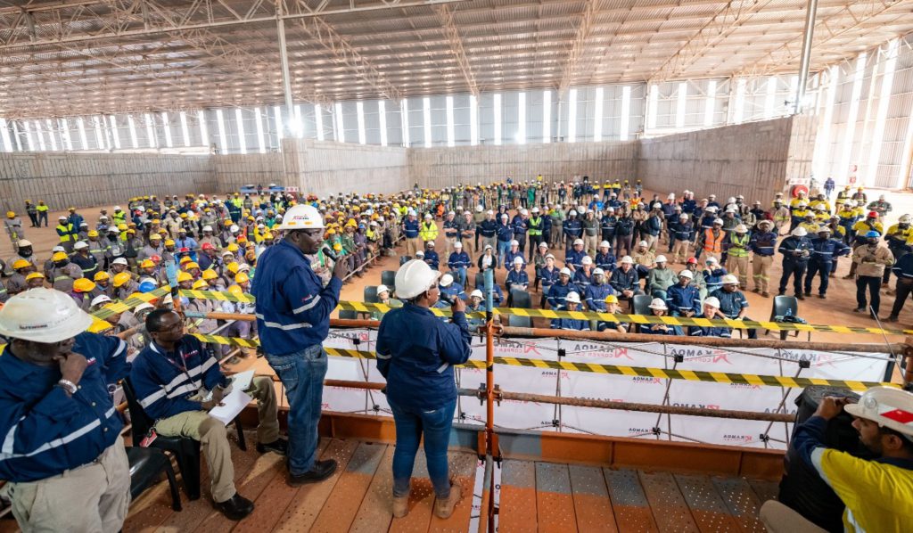 Senior management addressing workers inside the Phase 3 concentrate storage and load-out facility, during the celebration of first concentrate on June 9, 2024.