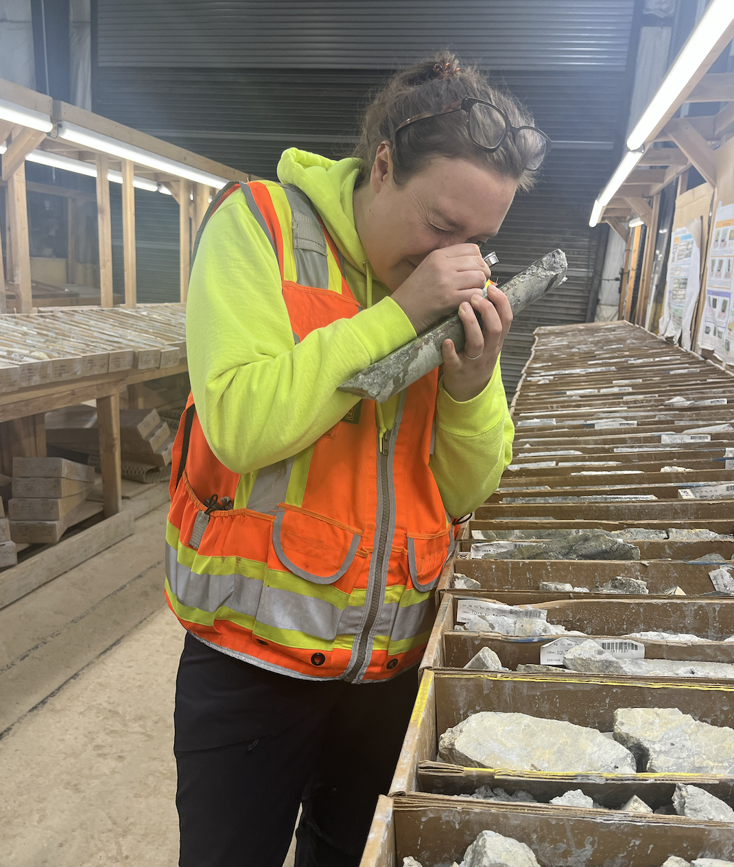 Senior exploration geologist Sarah Clarke examines drill core from Sullivan Gulch (Image: Amanda Stutt)